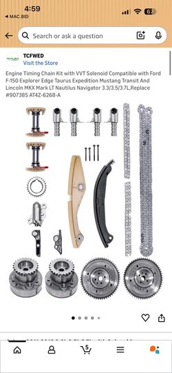 Engine Timing Chain Kit with VVT Solenoid for Ford & Lincoln 3.3/3.5/3.7L Engines