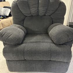 Gray recliner, leans back super comfy
