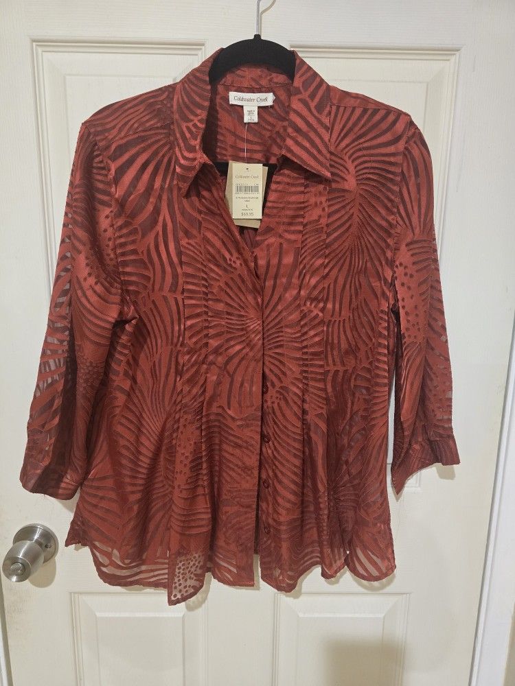 Sale!New Coldwater Creek blouse size L rust color ( reseda ca)