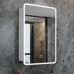 24 in. W x 36 in. H Small Rectangular Aluminum Rounded Edge Dimmable Medicine Cabinet with Mirror, Left Hinge