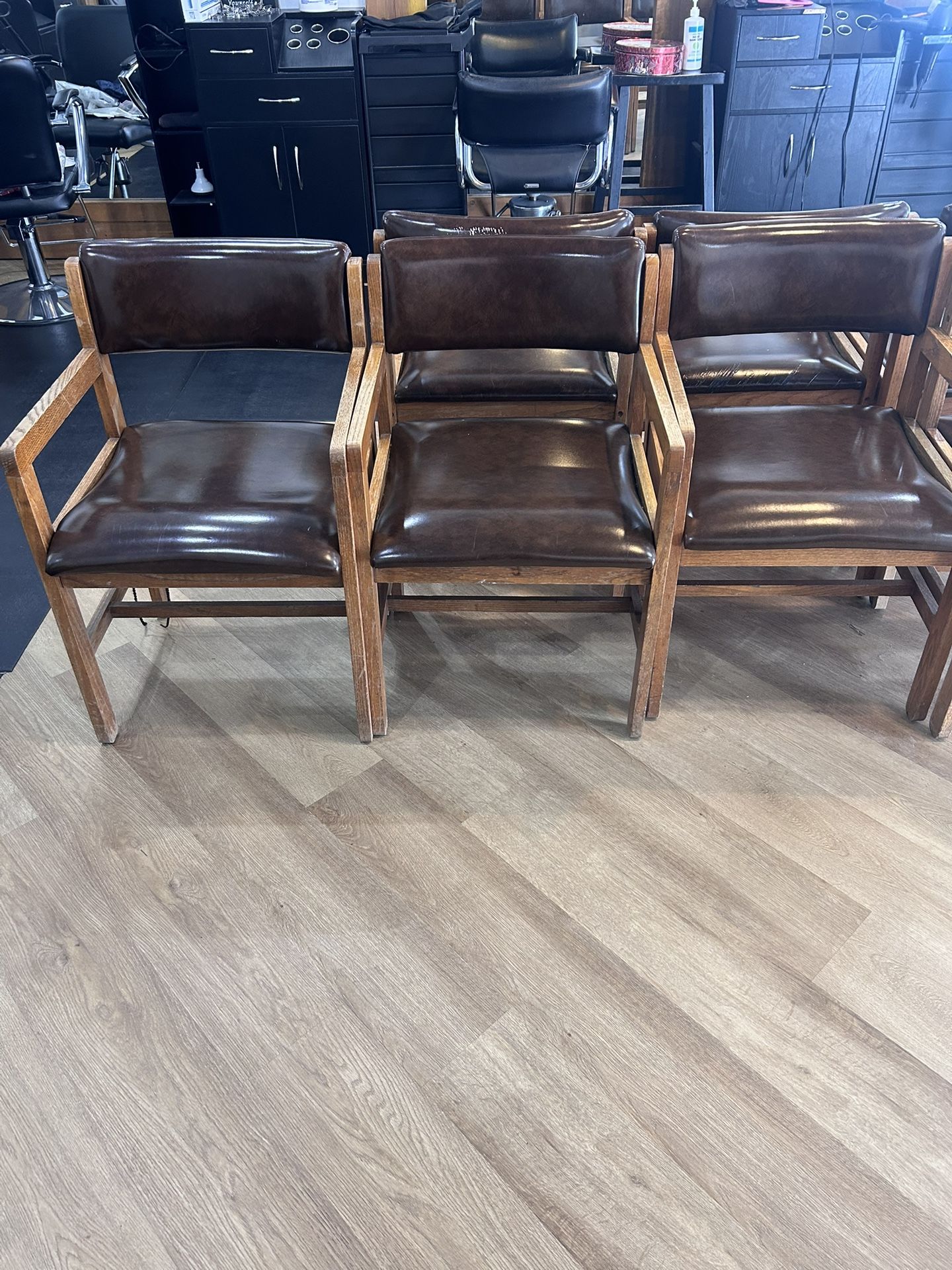 Brown Vinyl Chairs With Wooden Frame