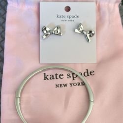 Kate Spade Silver Bow Earrings And Bracelet 