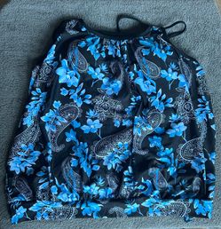 Holipick, Blue/Floral, 16W, Blouson w/ Tie on Side, Padded and shorts