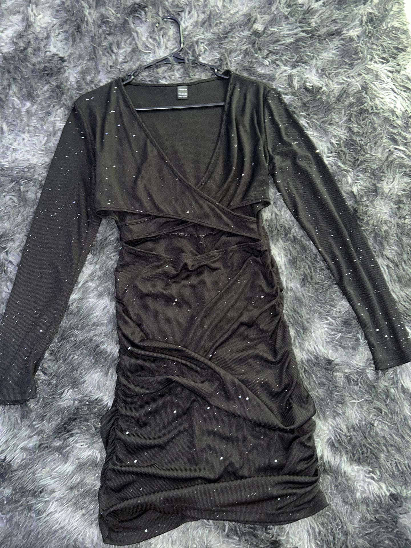Black Glitter Ruched Dress (Large)