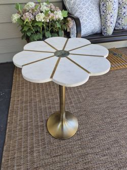 Marble Flower Petal Side Table with Brass Base