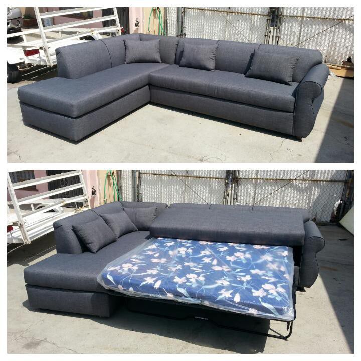NEW 7X9FT ELITE CHARCOAL FABRIC SECTIONAL WITH SLEEPER COUCHES