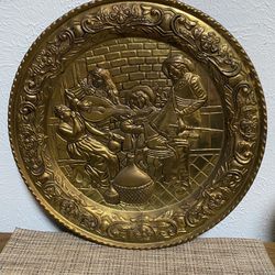 Vintage Decorative Brass Wall Plate - Made in England