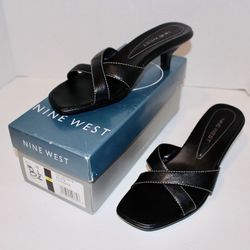 Nine West Black Leather Sandal Heel NW Arthur 8.5