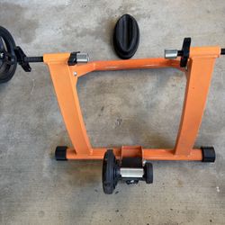 Bike Trainer Orange Exercise Stand Indoor Gym Set Heavy Duty Stable Wheel Riser.  