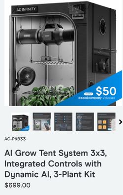 AI Grow Tent System 3x3, Integrated Controls with Dynamic AI, 3-Plant Kit