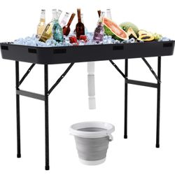 Folding Ice Cooler Table with Drain 
