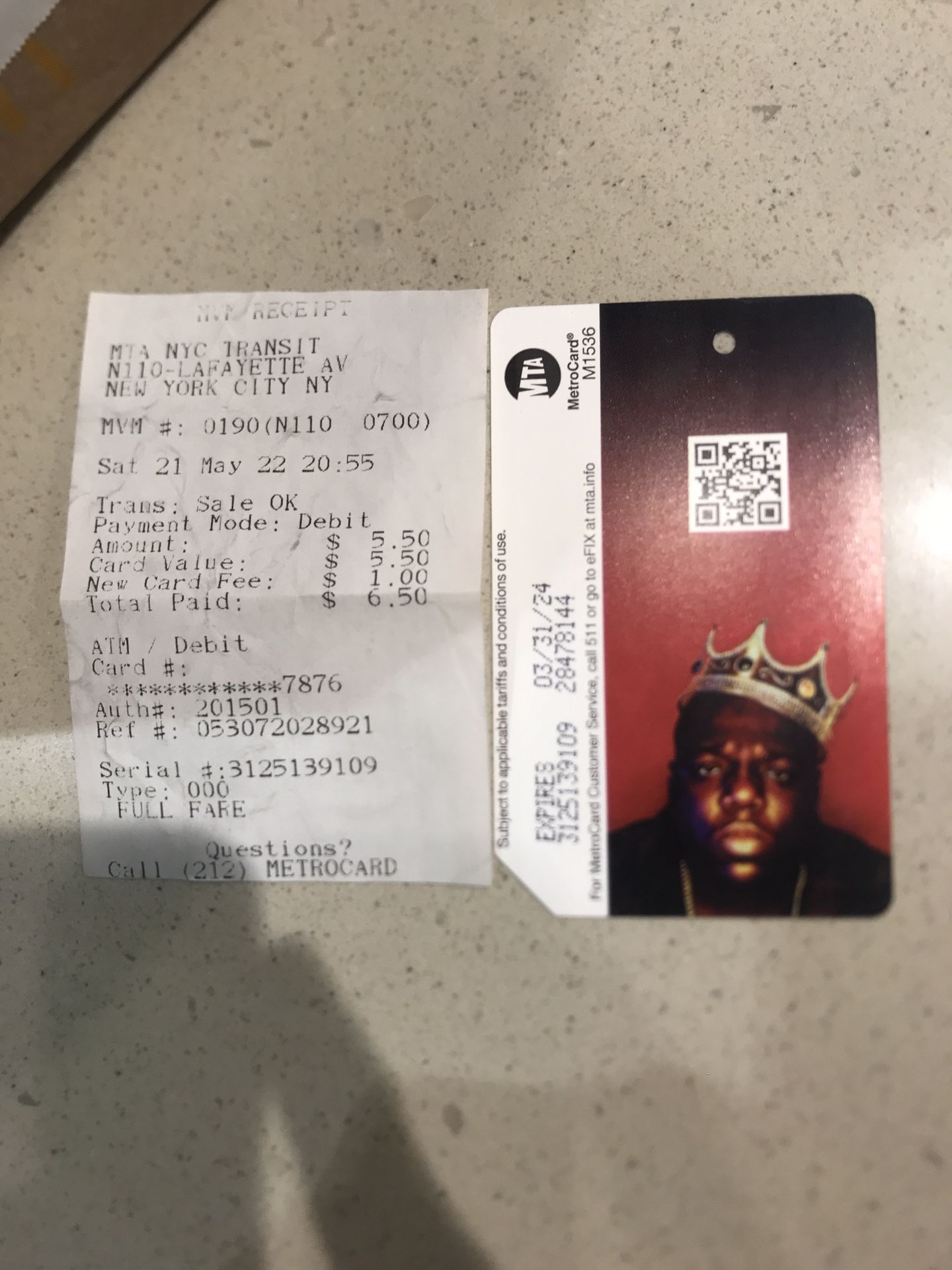 Biggie Smalls MetroCard 1yr Bday Anniversary