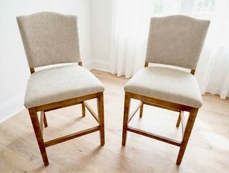 Set of 2 Counter Height Dining Chairs - Like New - Beige Linen - Less Than 1 Year Old