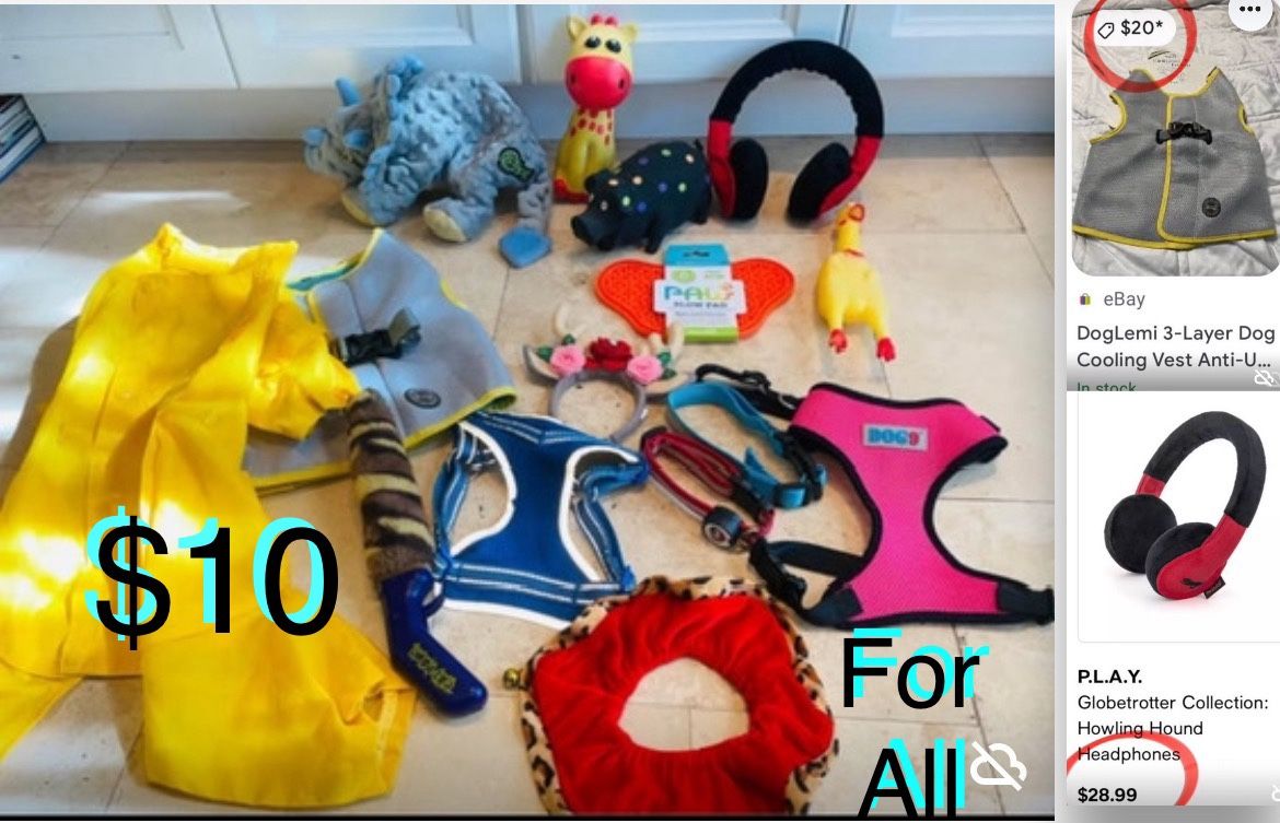$10 For All bundle of Dog/Pets Toys,harness,collars,raincoat etc