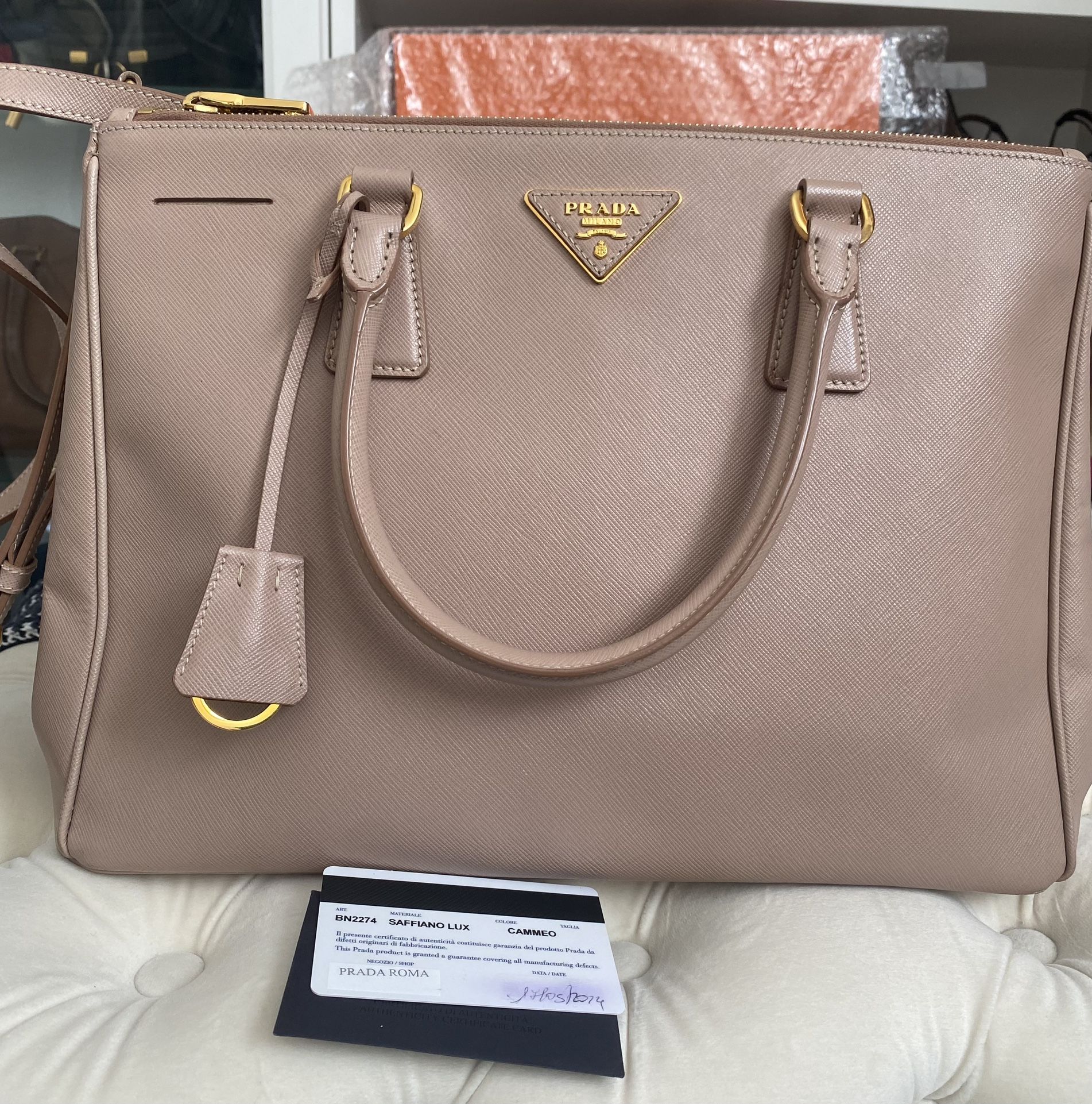 PRADA Handbag Galleria Saffiano Powder Pink Beige Medium Shoulder Crossbody