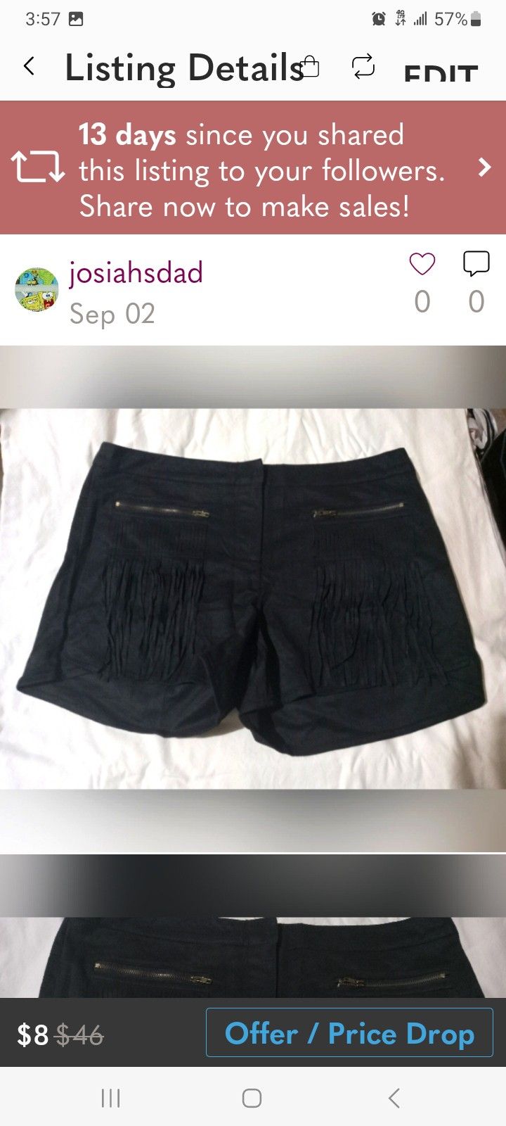 Black shorts with fringed pockets