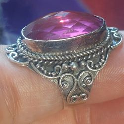 Pink Spinel Sterling Silver Ring Size 6