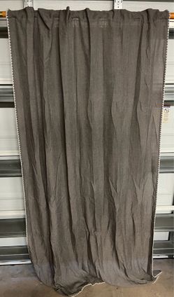 Threshold light filtering gray with white stitched borders.  4 panels. Measurements are 54 inches y 84 inches. In Excellent condition