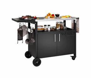 Outdoor Grill Cart Table with Stainless Steel Top for Kitchen Prep & BBQ, Outdoor Kitchen Island Tab