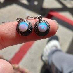 Antique Opal And Silver Earrings