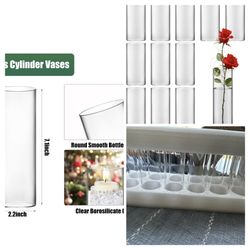 Glass Cylinder Bud Vases for Centerpieces, 7.1" Tall Clear Slim Glass Flower Vases, Small Flower Vase for Single Bouquet Flower 12pcs
