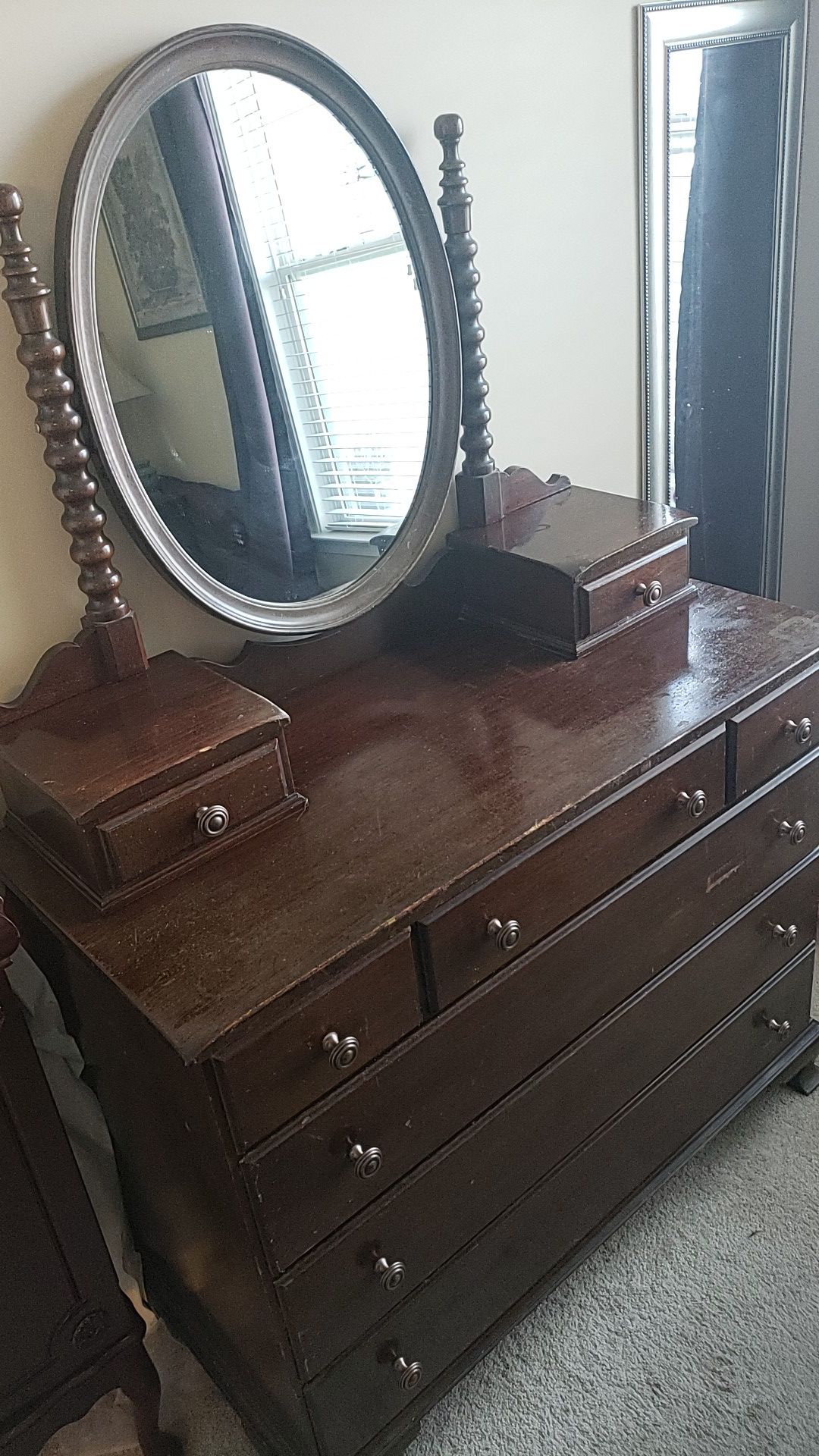 Antique Dresser w/ Mirror and Nightstand