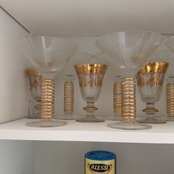 Wine/ Water And Martini Glasses With Gold
