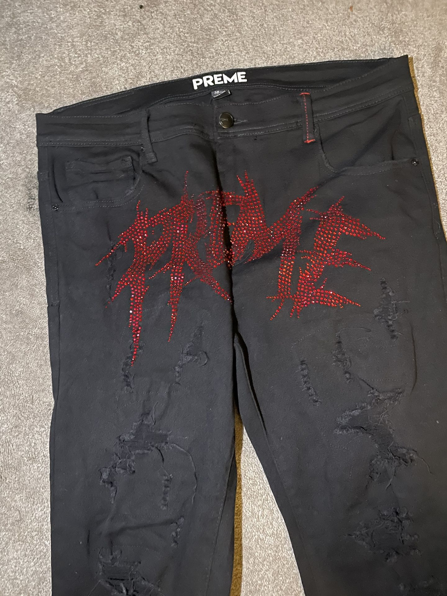 Preme Rhinestone Logo Jeans