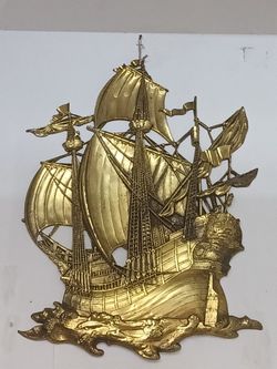 Vintage GOLD Syroco Ship Wall Art