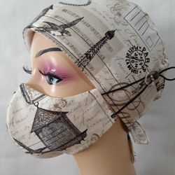 Paris PRINT Surgical Scrub Caps Set With Sweatbands Doctors Surgical Caps Nurses Scrub Hats Chemo Hats Women's Surgical Hats Head Wraps 