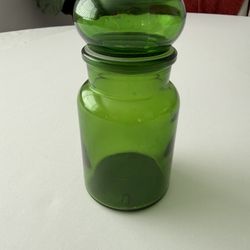 Vintage Emerald Green Glass Apothecary Jar- Bubble Lid Made In Belgium 