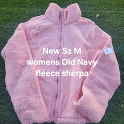 New Womens Size M MEDIUM old Navy Pink Zip Front Sherpa Jacket