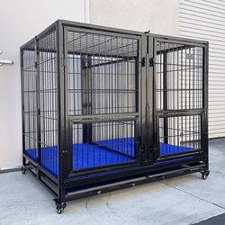 (NEW) $230 X-Large 49” Heavy Duty Folding Dog Cage 49x38x43” Double-Door Kennel w/ Divider