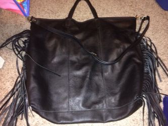 Brand new Black Leather Italian fringe bag