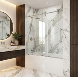 VIGO
Elan 56 to 60 in. W x 66 in. H Sliding Frameless Tub Door in Stainless Steel with 3/8 in. (10mm) Clear Glass