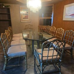 10 Authentic McGuire Dining Chairs – Cathedral Back Rattan