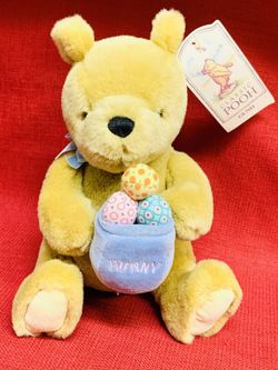 Disney Gund Classic Winnie POOH Teddy Bear Hunny Pot w/ Easter Eggs Plush 9”tall