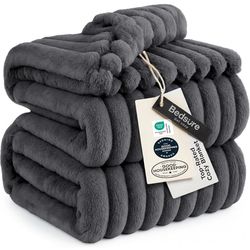Bedsure GentleSoft Large Fleece Blanket for Bed - Cozy Soft Throw Blankets, Grey, 120x120 Inches