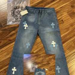 Light Blue Chrome Heart Jeans