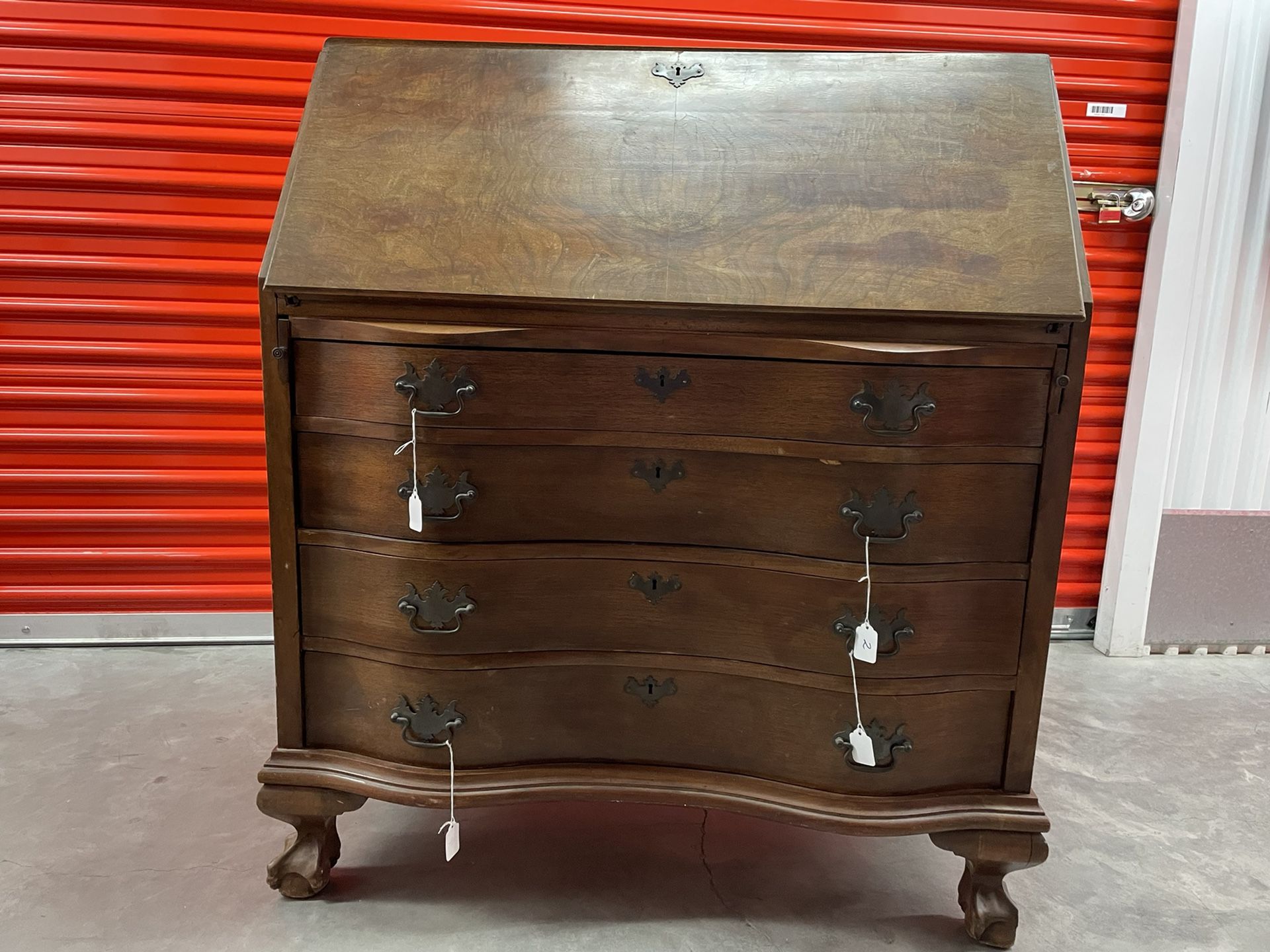 Clawed Feet Serpentine Large Secretary Desk 