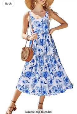 Brandnew(Medium) Summer Casual Maxi Dress Beach Vacation Outfits Long Flowy Spaghetti Strap Sundress with Pockets