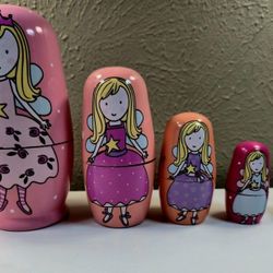 5pc Wooden Russian Matryoshka Nesting Dolls - Angel Girl 5.7"