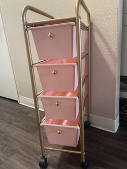 Pink and Gold 4-Drawer Rolling Storage Cart