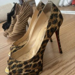 Christian Louboutin FETISH 130 Leopard Platform Peep Toe Heels Pumps Shoes 