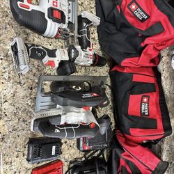 Porter Cable Power Tools Lot Jigsaw Skillsaw Drill Light Chargers Batteries Like New Condition