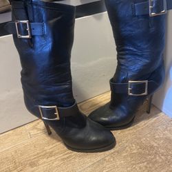 Jimmy Choo Black Leather Heeled Boots – Size 6 $90