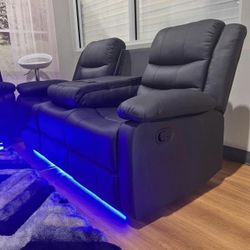 Black LED Recliner Sofa