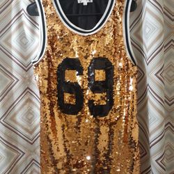 Women's Black and Gold Sequin Jersey Size XLARGE 
