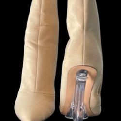 Fashion Nova Nude faux suede clear lucite wedge boot