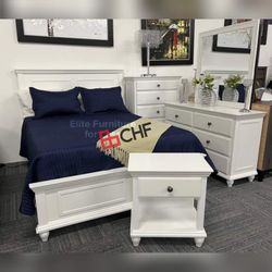 4 Pc Queen or king bedroom set (includes bed frame , dresser with mirror and one nightstand )